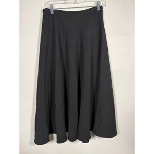 L'Autre Chose Black A-Line Midi Skirt Made in Italy Flared Hem Sz 40